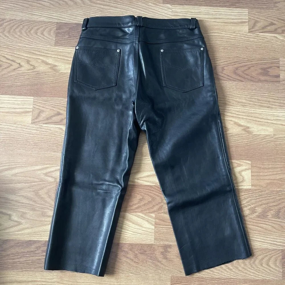 Schott NYC 600 Cowhide Men Leather Chopped  Black Motorcycle Pant Made In USA